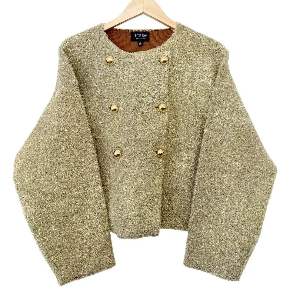 J. Crew Collection Gold Oversized Double Faced Metallic Jacket Sz L